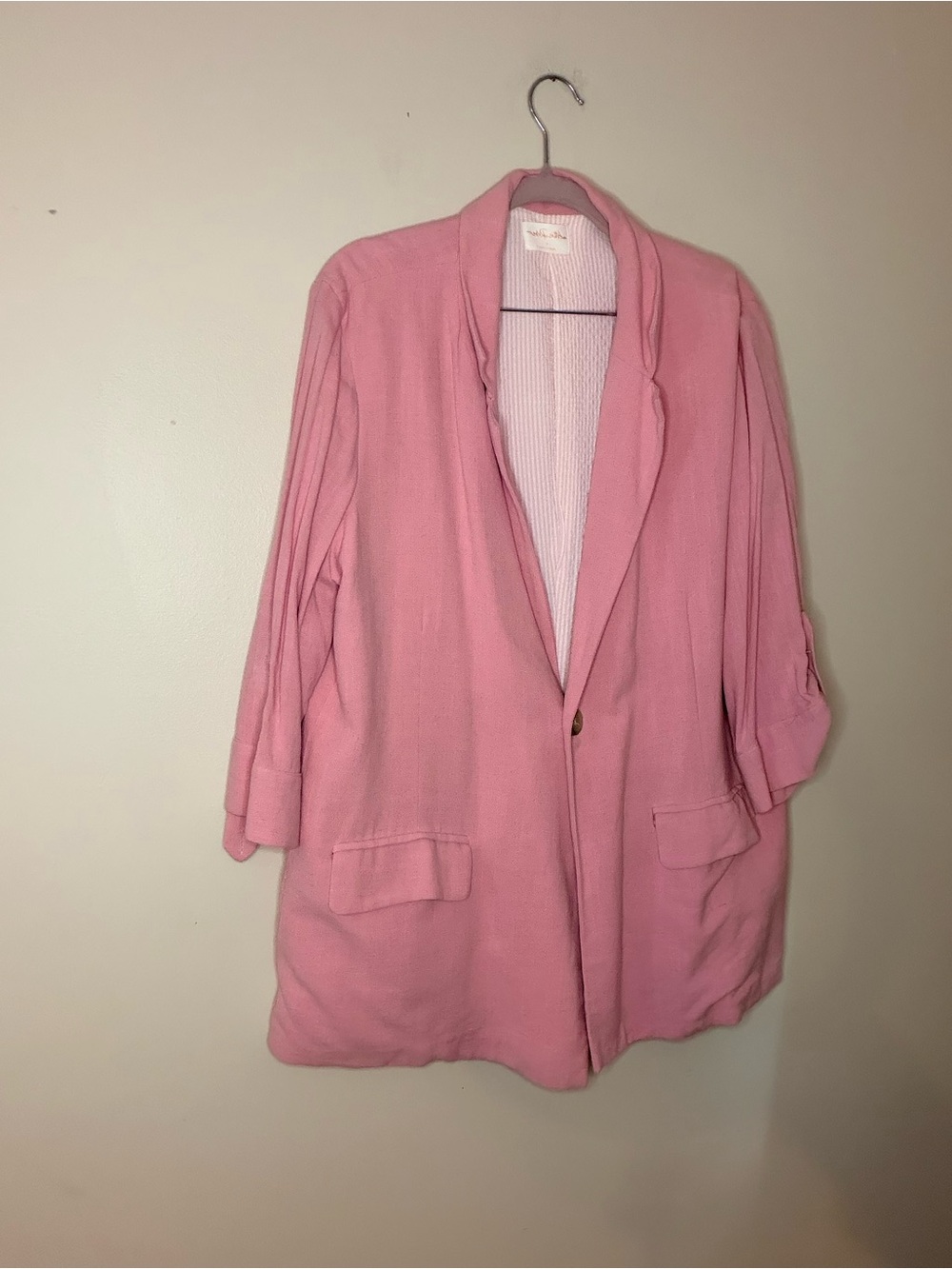 Relaxed Pink Open-Front Blazer Jacket